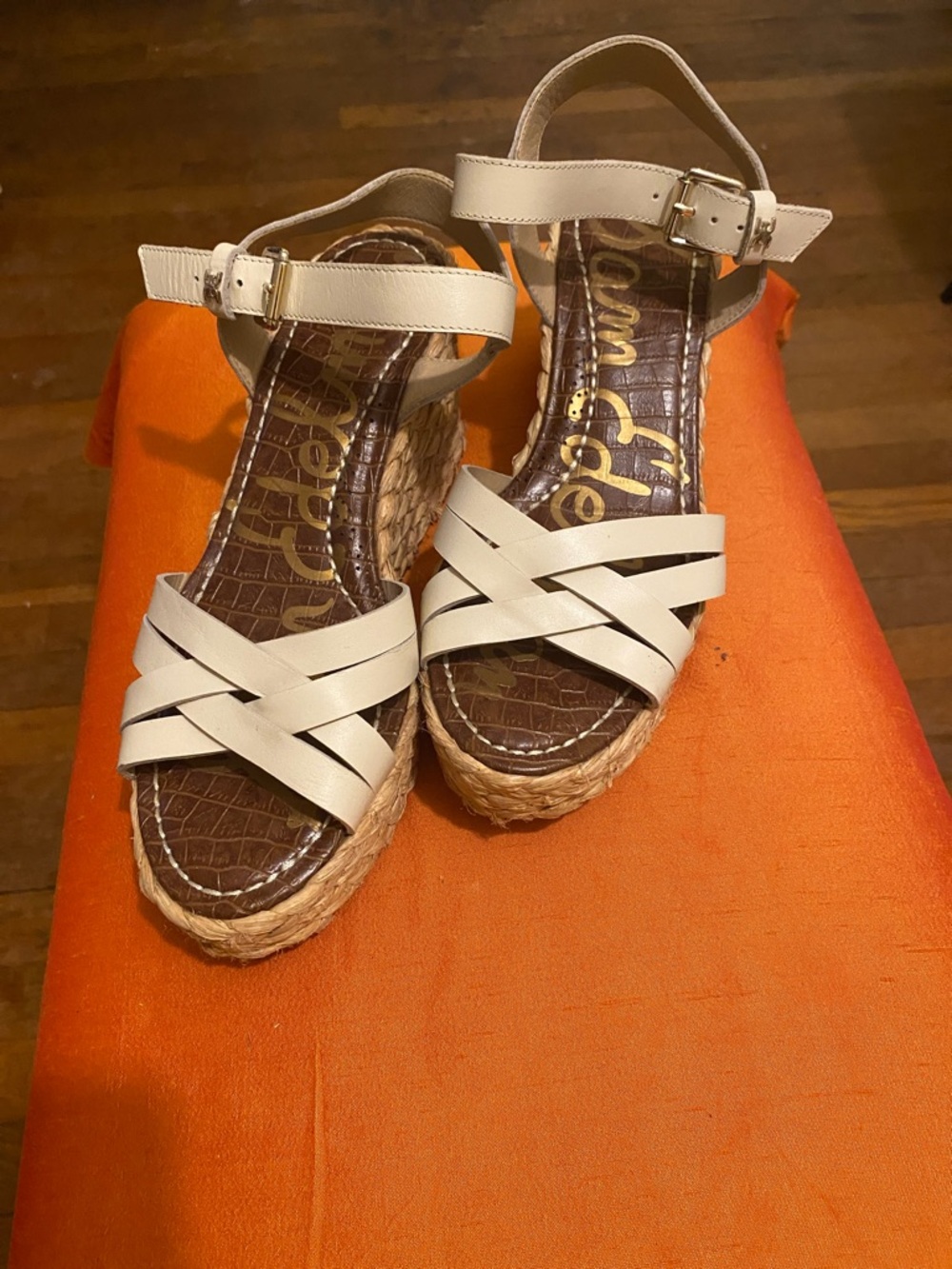 Sam Edelman Cream Leather Espadrille Wedge Sandals